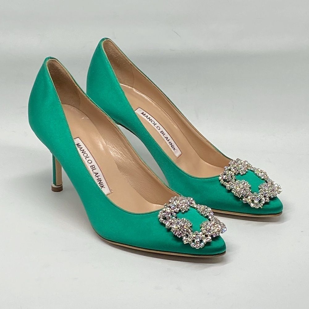 Manolo Blahnik Hangisi 70MM Embellished Satin Pumps size 36